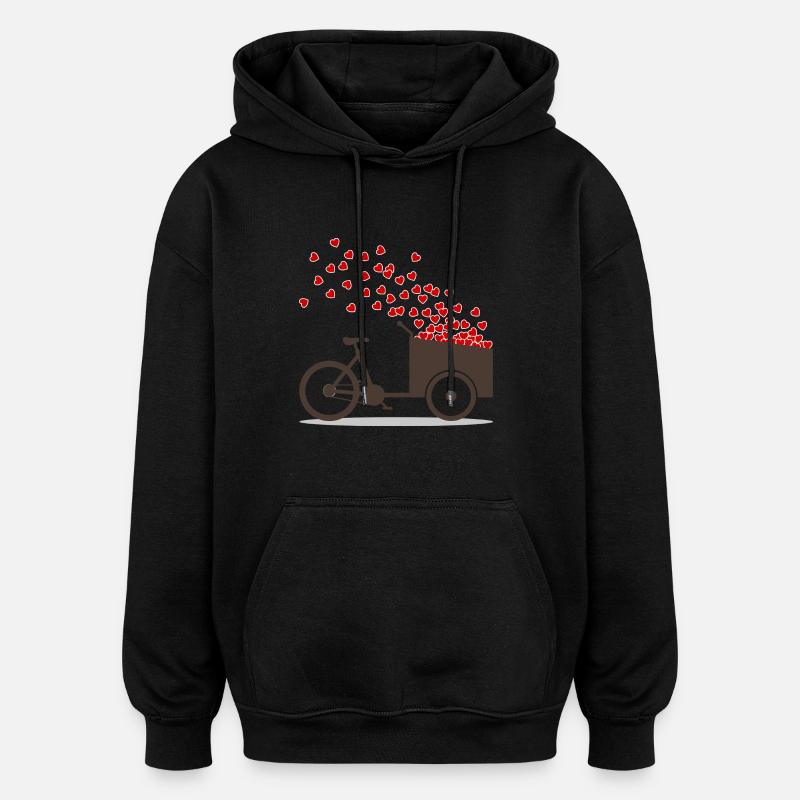 Cargo vélo amour coeurs - Sweat à capuche oversize unisexe - noir