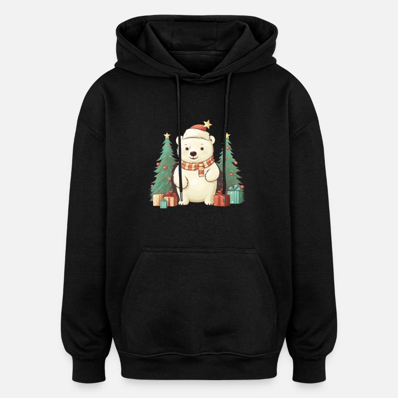 Mignon ours polaire de Noël - Sweat à capuche oversize unisexe - noir