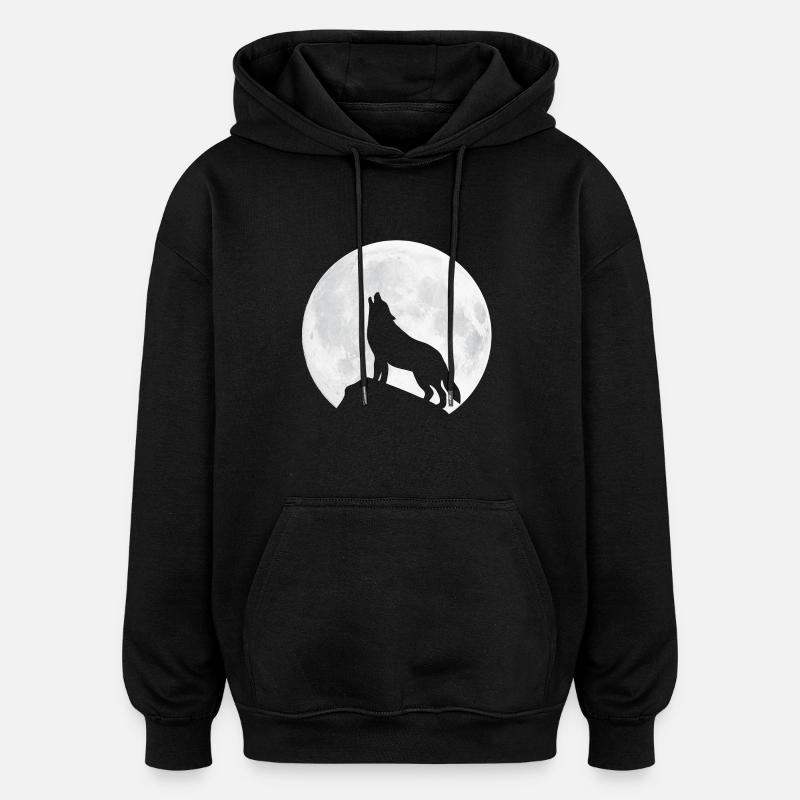 Heulender Wolf - Mond - Oversized Unisex Hoodie - Schwarz