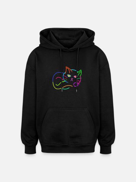 regnbue, kat, farverig, farverig, børn - Oversize unisex hoodie - sort