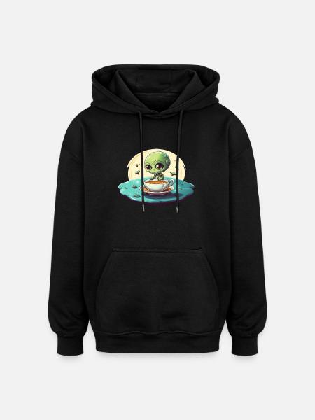 Green Alien Coffee Coffee Drinker - Oversized Unisex Hoodie - black
