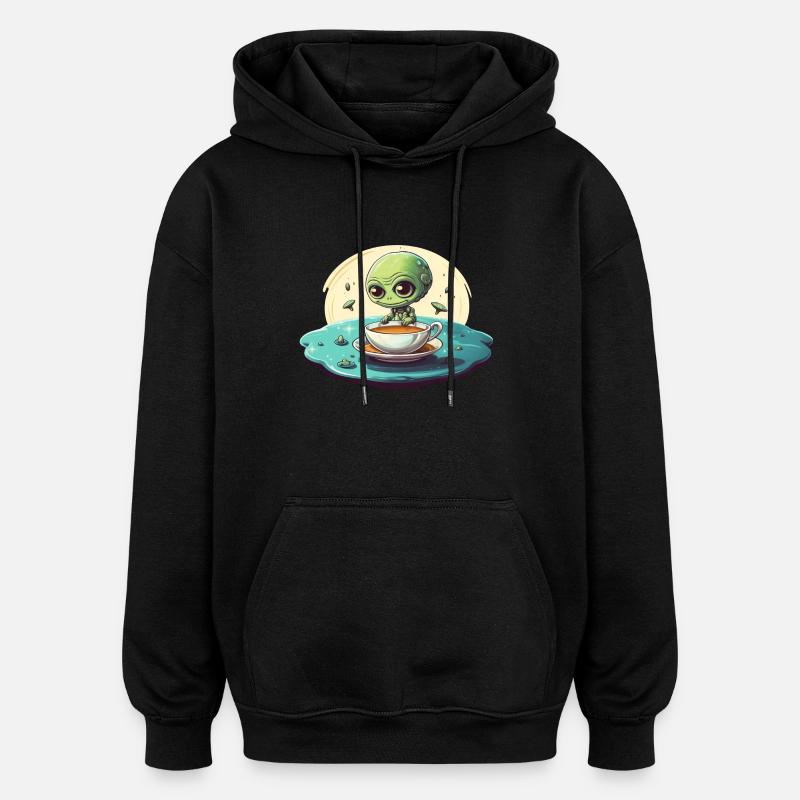 grünes alien kaffee kaffeetrinker - Oversized Unisex Hoodie - Schwarz