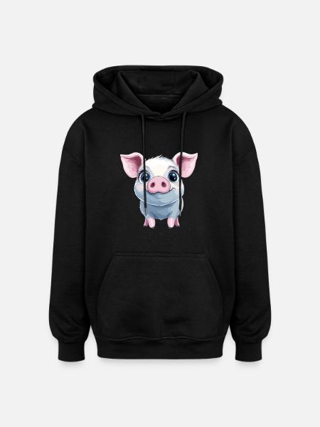Glückliches rosa Schweinchen - Oversized Unisex Hoodie - Schwarz