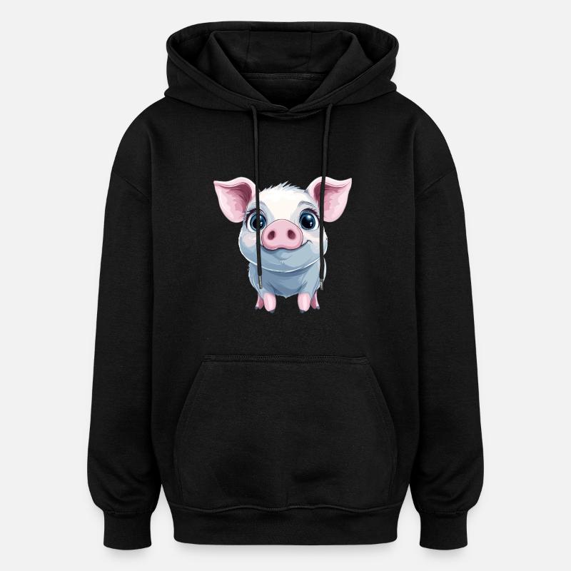 Glückliches rosa Schweinchen - Oversized Unisex Hoodie - Schwarz