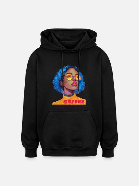 Surprise girl art text - Oversized Unisex Hoodie - black