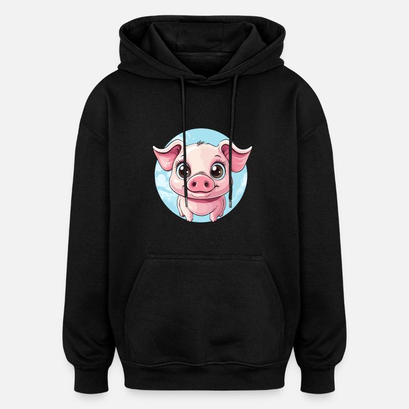 Cochon heureux - Sweat à capuche oversize unisexe - noir