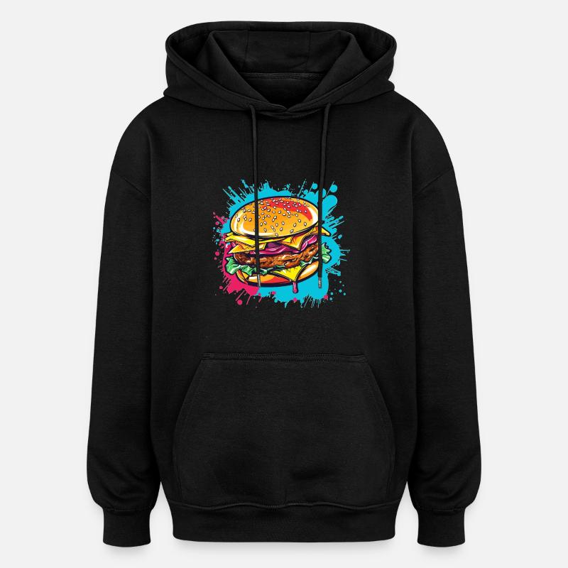Bunter Cheeseburger Popart - Oversized Unisex Hoodie - Schwarz