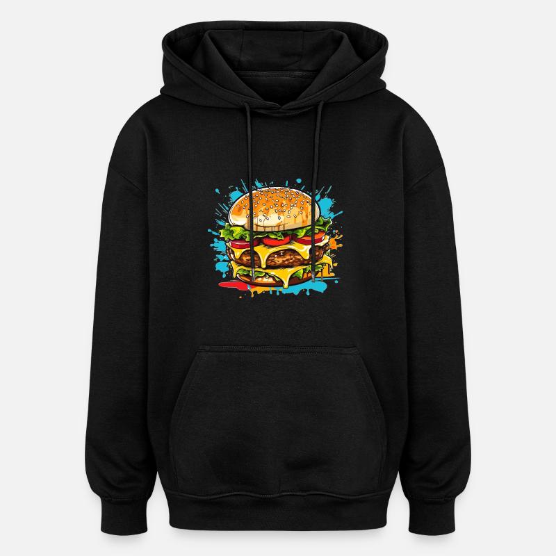 Cheeseburger Splash - Sweat à capuche oversize unisexe - noir
