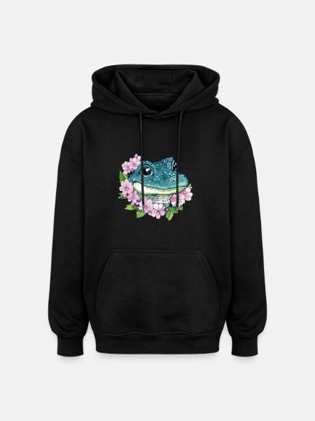 Cherry Blossom Crocodile - Oversized Unisex Hoodie - black