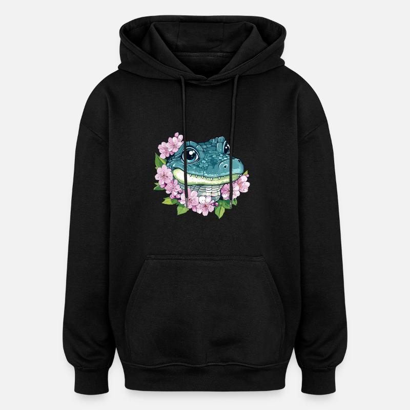 Kirschblüten Krokodil - Oversized Unisex Hoodie - Schwarz