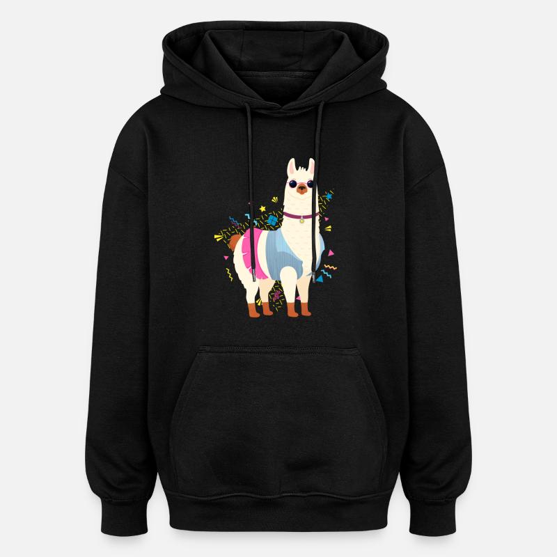 90s Style Llama - Sweat à capuche oversize unisexe - noir