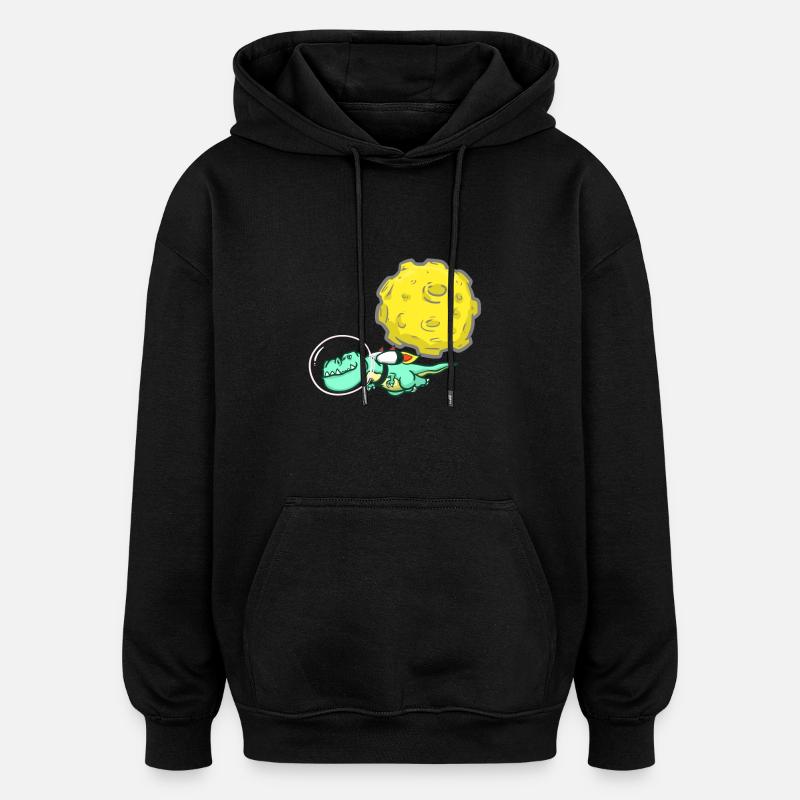 Dino - T-Rex - Lune - Espace - Astronaute - Sweat à capuche oversize unisexe - noir