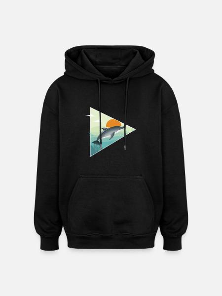 Dolphin - sunrise - ocean - Oversized Unisex Hoodie - black