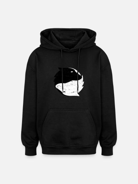 Yin Yang Wolf Dog - Gift - Oversized Unisex Hoodie - black