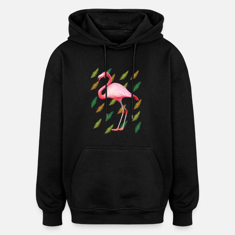 Flamingo with feathers - Oversized Unisex Hoodie - black