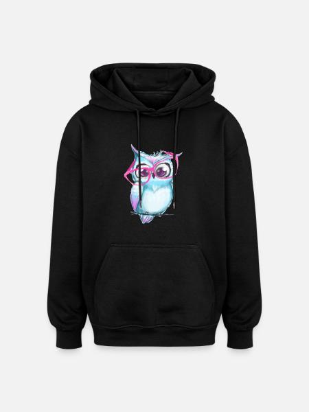 Cute owl with glasses - Oversized Unisex Hoodie - black