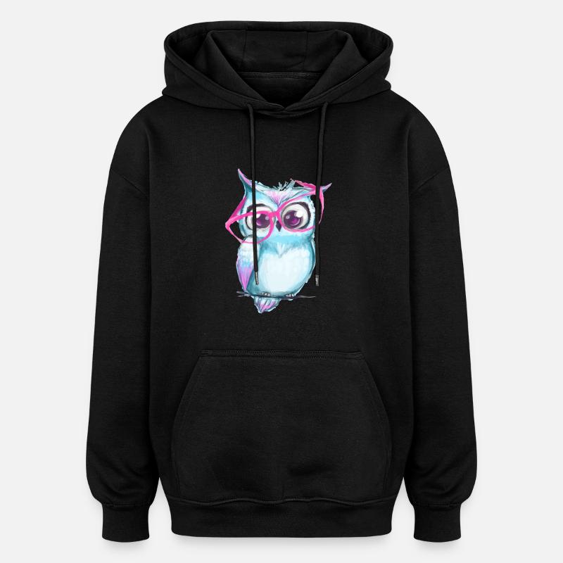 Süße Eule mit Brille - Oversized Unisex Hoodie - Schwarz
