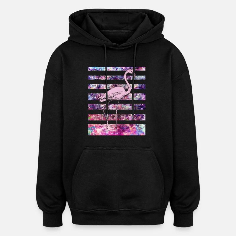 Flamant rose - Sweat à capuche oversize unisexe - noir