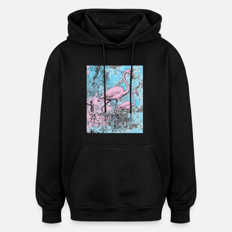 Flamants roses - Sweat à capuche oversize unisexe - noir