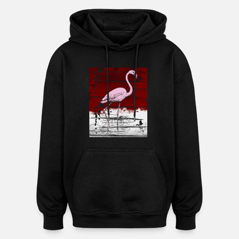 Flamant rose - Sweat à capuche oversize unisexe - noir