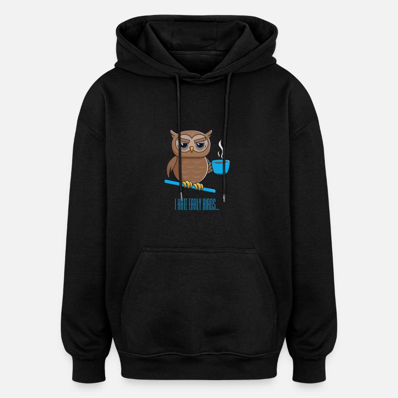 Chouette de nuit avec café - Sweat à capuche oversize unisexe - noir