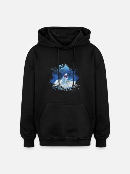 requin - Sweat à capuche oversize unisexe - noir
