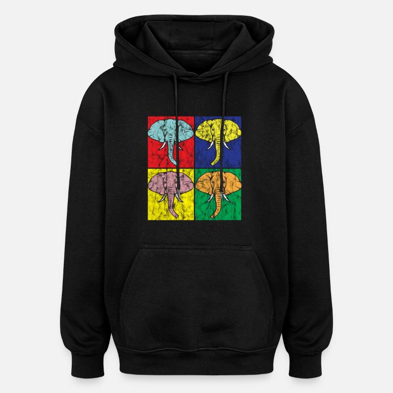 Éléphant Pop Art - Sweat à capuche oversize unisexe - noir