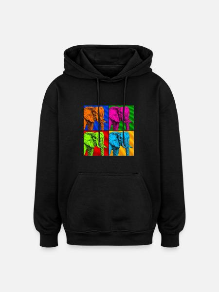 Elefant - Oversized Unisex Hoodie - Schwarz