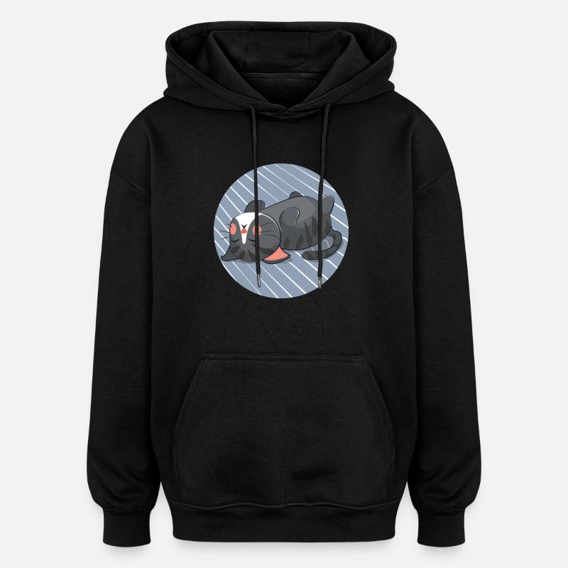 Chat endormi - Sweat à capuche oversize unisexe - noir