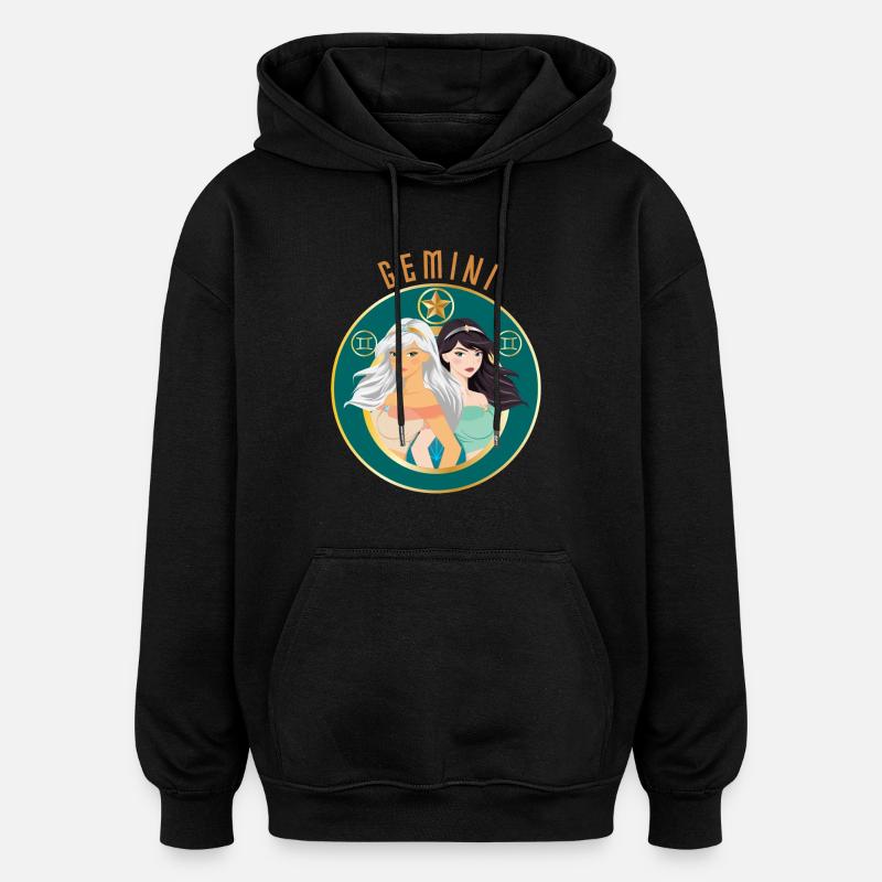 Zodiac - Horoscope - Gemini - Gift - Oversized Unisex Hoodie - black