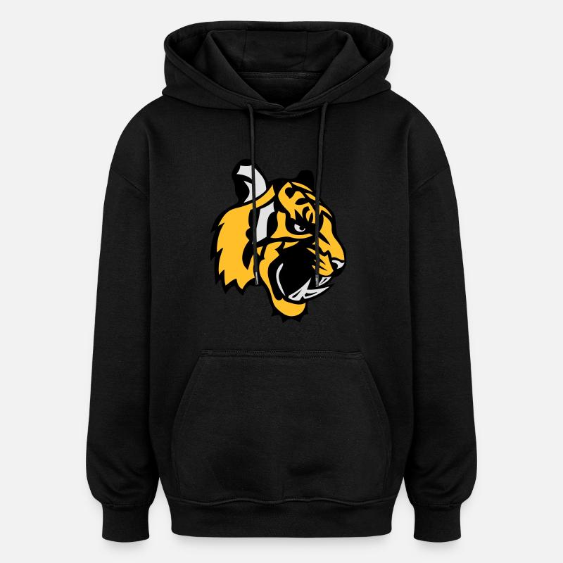 tiger face cartoon mascot 28 - Oversized Unisex Hoodie - black