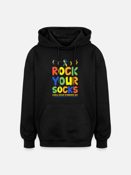 Down syndrome sock gift - Oversized Unisex Hoodie - black