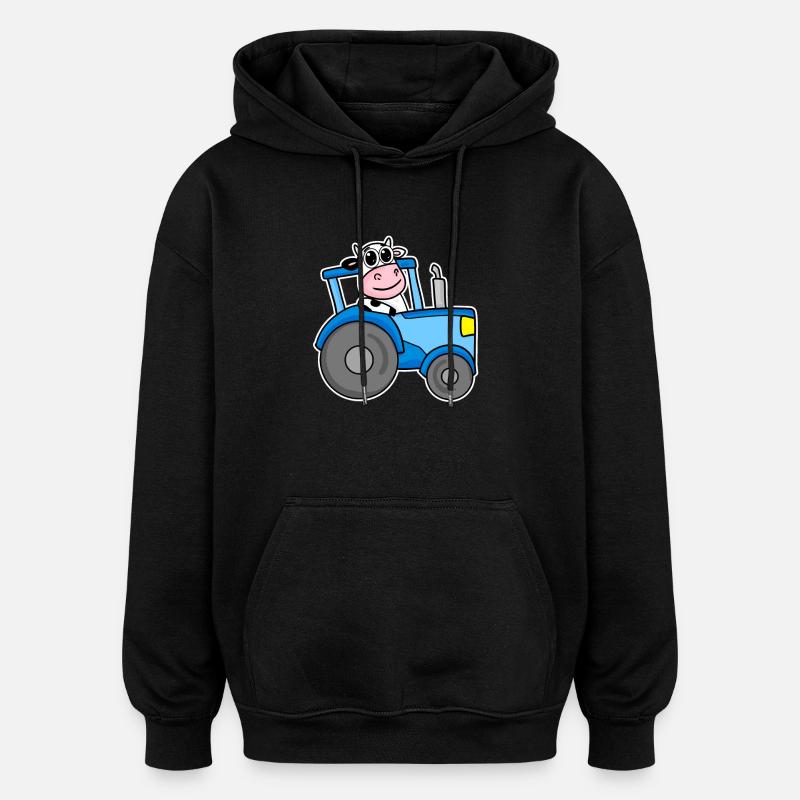 Vache tracteur illustration - Sweat à capuche oversize unisexe - noir
