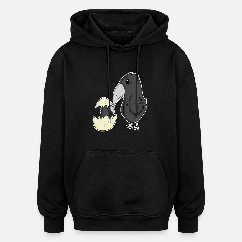 Crow with baby crow - Oversized Unisex Hoodie - black