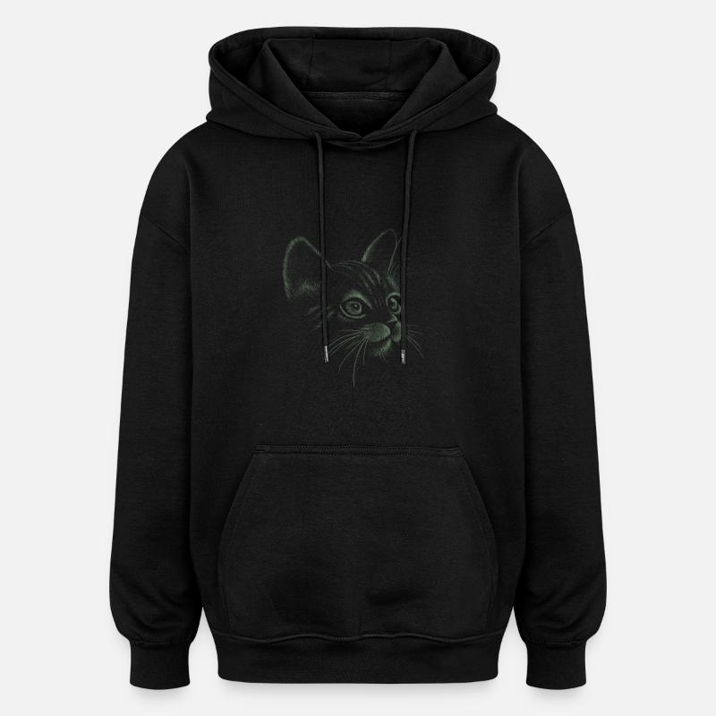 Chat dessiné à la main - Sweat à capuche oversize unisexe - noir