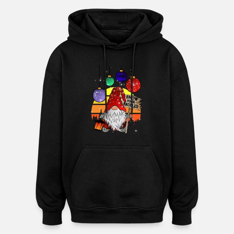 Weihnachts Wichtel mit Christbaum Kugeln - Oversized Unisex Hoodie - Schwarz