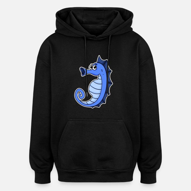 Bleu hippocampe - Sweat à capuche oversize unisexe - noir