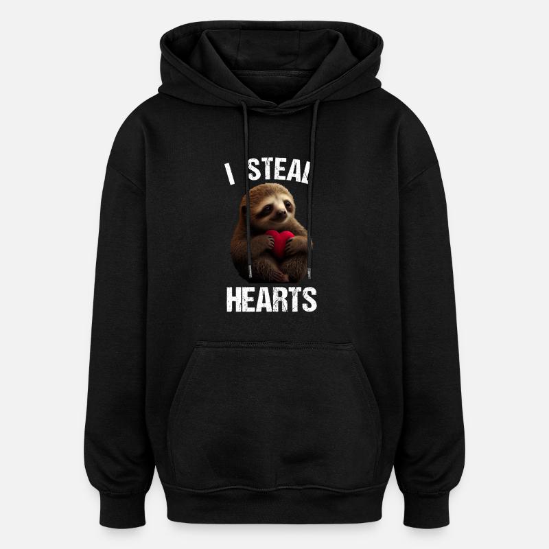 I steal hearts Sloth - Oversized Unisex Hoodie - black
