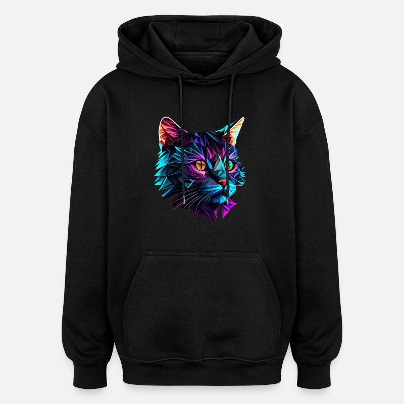 Cat Cats Kitten Polygon Cat - Oversized Unisex Hoodie - black