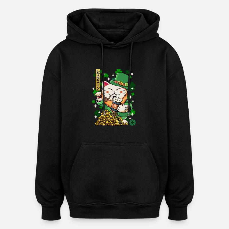 Saint Patrick - Luprechaun Maneki Neko - Oversized Unisex Hoodie - black