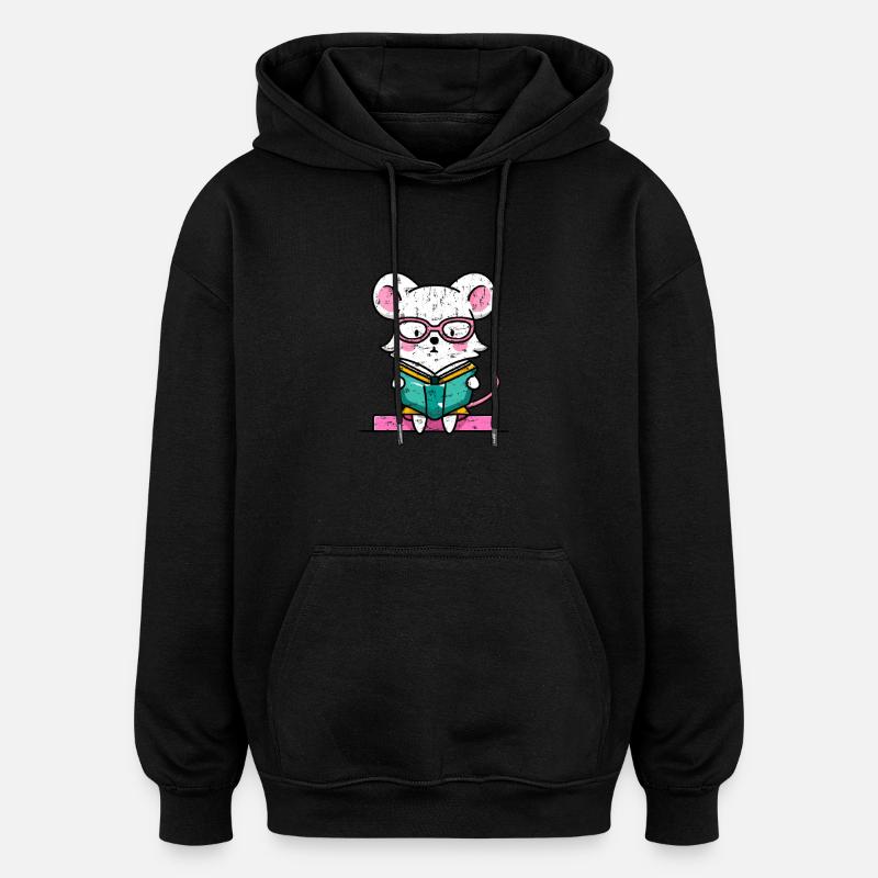 Leseratte Maus im Buch - Oversized Unisex Hoodie - Schwarz