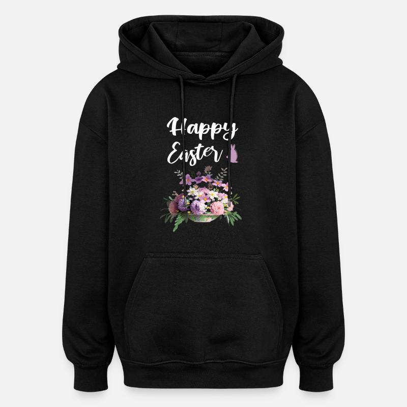 Joyeuses Pâques Florales - Sweat à capuche oversize unisexe - noir
