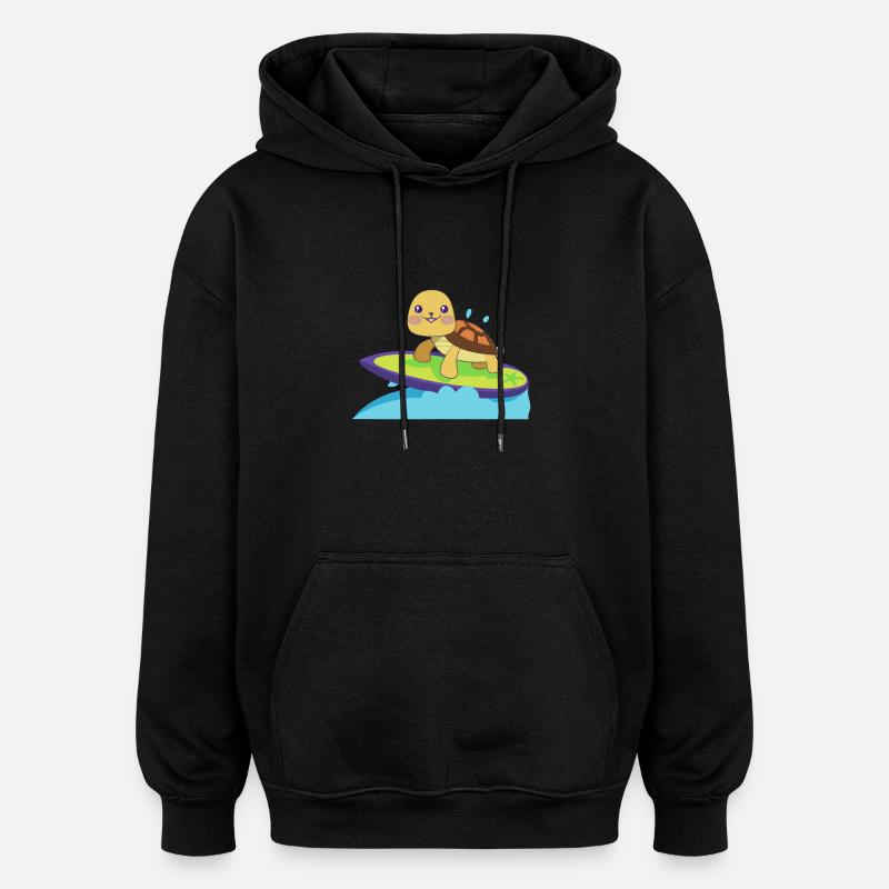 Schildkröte auf surfbrett - Oversized Unisex Hoodie - Schwarz