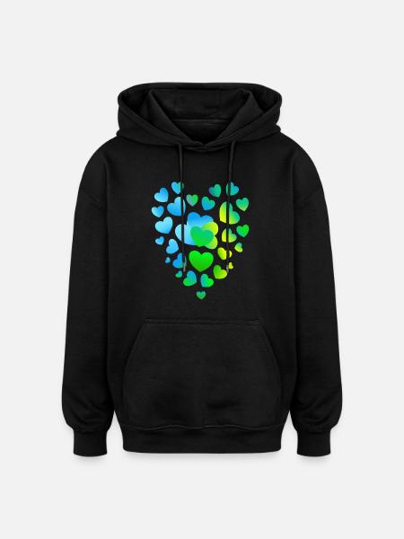 blue hearts, many hearts - Oversized Unisex Hoodie - black