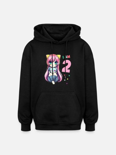 2 ans fille anime kawaii chat 2ème anniversaire - Sweat à capuche oversize unisexe - noir