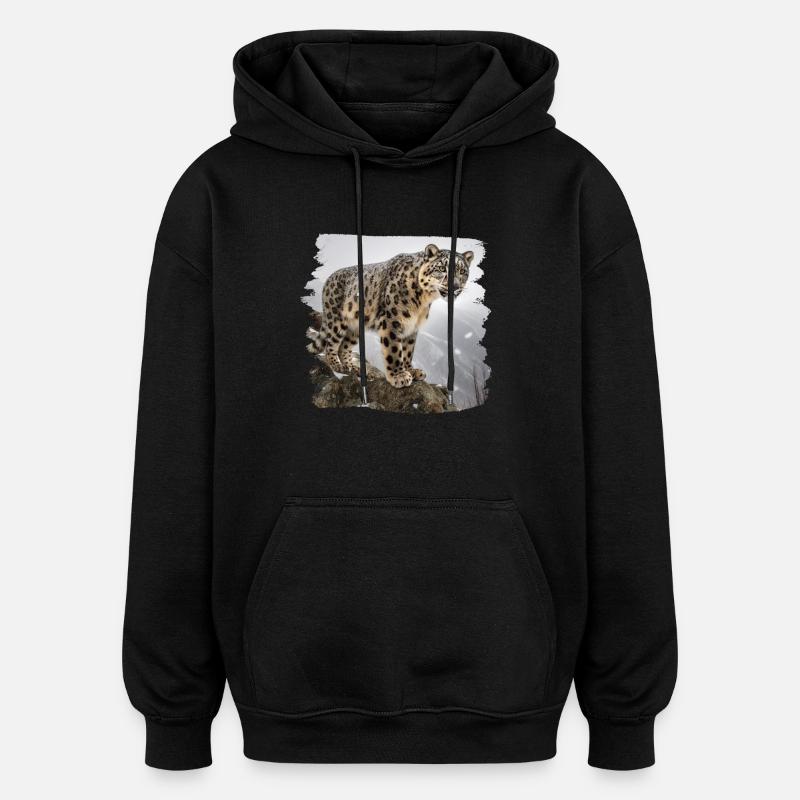 Schneeleoparden Schneeleopard - Oversized Unisex Hoodie - Schwarz