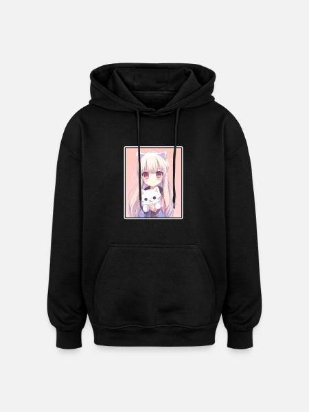 Kawaii pige anime manga pige kat - Oversize unisex hoodie - sort