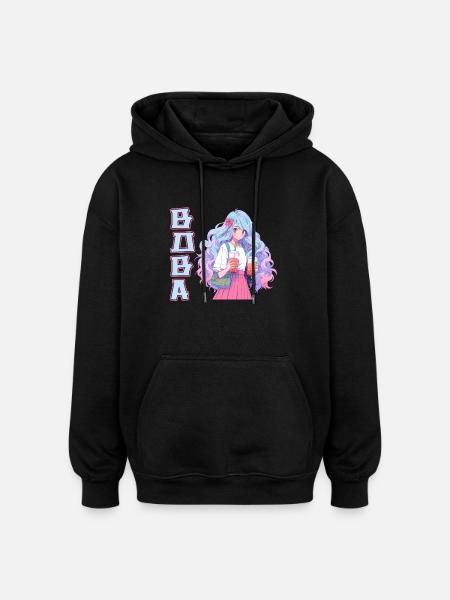Anime and Boba Bubble Tea - Oversized Unisex Hoodie - black