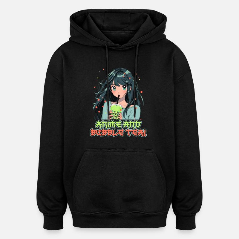 Anime et Boba Bubble Tea - Sweat à capuche oversize unisexe - noir