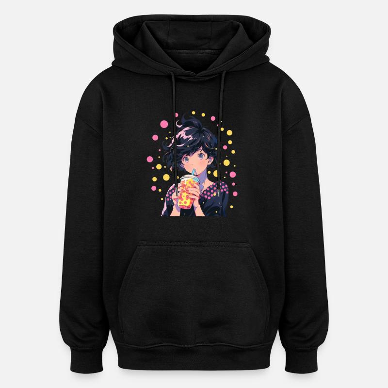 Anime and Boba Bubble Tea - Oversized Unisex Hoodie - Schwarz